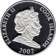 Cook Islands 5 Dollars Kon Tiki and Thor Heyerdahl 2002 Proof KM# 1122 ELIZABETH II COOK ISLANDS 2002 coin obverse