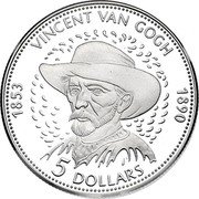 Cook Islands 5 Dollars Vincent van Gogh 2003 Proof KM# 1140 1853 VINCENT VAN GOGH 1890 5 DOLLARS coin reverse Cook Islands 5 Dollars Vincent van Gogh 2003 Proof KM# 1140 1853 VINCENT VAN GOGH 1890 5 DOLLARS coin reverse