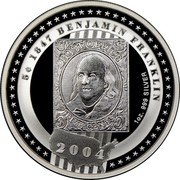 Cook Islands Five Dollars Benjamin Franklin Stamp 2004 Proof KM# 469a 1OZ. 999 SILVER 2004 5 С 1847 BENJAMIN FRANKLIN coin reverse Cook Islands Five Dollars Benjamin Franklin Stamp 2004 Proof KM# 469a 1OZ. 999 SILVER 2004 5 С 1847 BENJAMIN FRANKLIN coin reverse