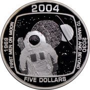 Cook Islands Five Dollars 35th Anniversary of Apollo Moon Landing 2004 Proof KM# 1149 2004 1969 FIRST MEN ON MOON 2030 TO MARS AND BEYOND FIVE DOLLARS coin reverse Cook Islands Five Dollars 35th Anniversary of Apollo Moon Landing 2004 Proof KM# 1149 2004 1969 FIRST MEN ON MOON 2030 TO MARS AND BEYOND FIVE DOLLARS coin reverse