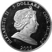 Cook Islands 5 Dollars Ferrari 500 F2 2005 Proof KM# 1108 ELIZABETH II 5 DOLLARS COOK ISLANDS 2005 coin obverse Cook Islands 5 Dollars Ferrari 500 F2 2005 Proof KM# 1108 ELIZABETH II 5 DOLLARS COOK ISLANDS 2005 coin obverse