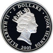 Cook Islands 5 Dollars Star Wars. 30th Anniversary 2005 Proof KM# 1134 ELIZABETH II 5 DOLLARS COOK ISLANDS 2005 coin obverse Cook Islands 5 Dollars Star Wars. 30th Anniversary 2005 Proof KM# 1134 ELIZABETH II 5 DOLLARS COOK ISLANDS 2005 coin obverse