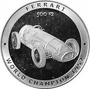 Cook Islands 5 Dollars Ferrari 500 F2 2005 Proof KM# 1108 FERRARI 500 F2 WORLD CHAMPION 1952 coin reverse Cook Islands 5 Dollars Ferrari 500 F2 2005 Proof KM# 1108 FERRARI 500 F2 WORLD CHAMPION 1952 coin reverse