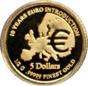 Cook Islands 5 Dollars 10 Years of Euro Introduction 2009 Proof KM# 1527 10 YEARS EURO INTRODUCTION 5 DOLLARS 1/2 G .99999 FINEST GOLD coin reverse Cook Islands 5 Dollars 10 Years of Euro Introduction 2009 Proof KM# 1527 10 YEARS EURO INTRODUCTION 5 DOLLARS 1/2 G .99999 FINEST GOLD coin reverse