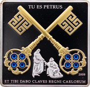 Cook Islands 5 Dollars Apostel Petrus 2008 Proof KM# 604 TU ES PETRUS 2008 ET TIBI DABO CLAVES REGNI CABLORUM coin reverse Cook Islands 5 Dollars Apostel Petrus 2008 Proof KM# 604 TU ES PETRUS 2008 ET TIBI DABO CLAVES REGNI CABLORUM coin reverse
