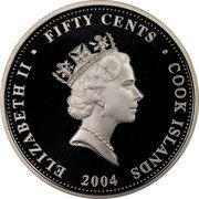 Cook Islands Fifty Cents Edward Ned Kelley 2004 Proof KM# 1144 ELIZABETH II COOK ISLANDS 2004 RDM FIFTY CENTS coin obverse