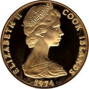 Cook Islands Fifty Dollars 100th Anniv. of the Birth of Winston Churchill 1974 Proof KM# 11a ELIZABETH II COOK ISLANDS 1974 coin obverse Cook Islands Fifty Dollars 100th Anniv. of the Birth of Winston Churchill 1974 Proof KM# 11a ELIZABETH II COOK ISLANDS 1974 coin obverse