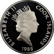 Cook Islands 50 Dollars American explorer Robert Peary 1988 FM (P) Proof KM# 109 ELIZABETH II COOK ISLANDS RDM 1988 coin obverse