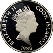 Cook Islands 50 Dollars American explorers Lewis and Clark 1988 FM (P) Proof KM# 107 ELIZABETH II COOK ISLANDS RDM 1988 coin obverse