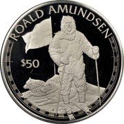 Cook Islands 50 Dollars Norwegian polar explorer Roald Amundsen 1988 FM (P) Proof KM# 110 ROALD AMUNDSEN $50 FM coin reverse