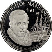 Cook Islands 50 Dollars Norwegian explorer Fridtjof Nansen 1988 FM (P) Proof KM# 108 FRIDTJOF NANSEN $50 FM coin reverse