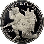 Cook Islands 50 Dollars American explorers Lewis and Clark 1988 FM (P) Proof KM# 107 LEWIS & CLARK $50 FM coin reverse