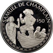 Cook Islands 50 Dollars French navigator Samuel de Champlain 1988 FM (P) Proof KM# 104 SAMUEL DE CHAMPLAIN $50 FM coin reverse