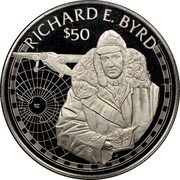 Cook Islands 50 Dollars American polar explorer Richard Evelyn Byrd 1988 FM (P) Proof KM# 111 RICHARD E. BYRD $50 FM coin reverse