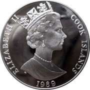 Cook Islands 50 Dollars Elizabeth II World Football Championship.Mexico 1986 1989 Proof KM# 70 ELIZABETH II COOK ISLANDS RDM PM 1989 coin obverse Cook Islands 50 Dollars Elizabeth II World Football Championship.Mexico 1986 1989 Proof KM# 70 ELIZABETH II COOK ISLANDS RDM PM 1989 coin obverse