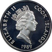 Cook Islands 50 Dollars Portuguese explorer Ferdinand Magellan 1989 Proof KM# 49 ELIZABETH II COOK ISLANDS RDM 1989 coin obverse Cook Islands 50 Dollars Portuguese explorer Ferdinand Magellan 1989 Proof KM# 49 ELIZABETH II COOK ISLANDS RDM 1989 coin obverse