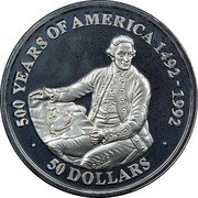Cook Islands 50 Dollars 500th Anniversary of the Discovery of America. Christopher Columbus 1989 Proof KM# 46 500 YEARS OF AMERICA 1492-1992 50 DOLLARS coin reverse Cook Islands 50 Dollars 500th Anniversary of the Discovery of America. Christopher Columbus 1989 Proof KM# 46 500 YEARS OF AMERICA 1492-1992 50 DOLLARS coin reverse