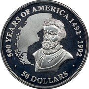 Cook Islands 50 Dollars Portuguese explorer Ferdinand Magellan 1989 Proof KM# 49 500 YEARS OF AMERICA 1492 - 1992 50 DOLLARS coin reverse Cook Islands 50 Dollars Portuguese explorer Ferdinand Magellan 1989 Proof KM# 49 500 YEARS OF AMERICA 1492 - 1992 50 DOLLARS coin reverse