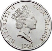 Cook Islands 50 Dollars English explorer Sir Walter Raleigh 1990 Proof KM# 188 ELIZABETH II COOK ISLANDS 1990 coin obverse Cook Islands 50 Dollars English explorer Sir Walter Raleigh 1990 Proof KM# 188 ELIZABETH II COOK ISLANDS 1990 coin obverse