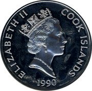 Cook Islands 50 Dollars French navigator Samuel de Champlain 1990 Proof KM# 186 ELIZABETH II COOK ISLANDS 1990 coin obverse Cook Islands 50 Dollars French navigator Samuel de Champlain 1990 Proof KM# 186 ELIZABETH II COOK ISLANDS 1990 coin obverse
