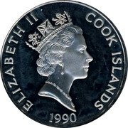 Cook Islands 50 Dollars Elizabeth II Cortez and Montezuma 1990 Proof KM# 185 ELIZABETH II COOK ISLANDS 1990 coin obverse Cook Islands 50 Dollars Elizabeth II Cortez and Montezuma 1990 Proof KM# 185 ELIZABETH II COOK ISLANDS 1990 coin obverse