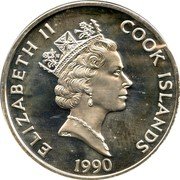 Cook Islands 50 Dollars English sea explorer Henry Hudson 1990 Proof KM# 89 ELIZABETH II COOK ISLANDS 1990 coin obverse Cook Islands 50 Dollars English sea explorer Henry Hudson 1990 Proof KM# 89 ELIZABETH II COOK ISLANDS 1990 coin obverse
