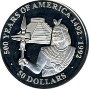 Cook Islands 50 Dollars Inca Prince 1990 Proof KM# 184 500 YEARS OF AMERICA 1492-1992 50 DOLLARS coin reverse Cook Islands 50 Dollars Inca Prince 1990 Proof KM# 184 500 YEARS OF AMERICA 1492-1992 50 DOLLARS coin reverse