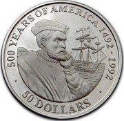 Cook Islands 50 Dollars Breton explorer Jacques Cartier 1990 Proof KM# 43 500 YEARS OF AMERICA 1492-1992 50 DOLLARS coin reverse Cook Islands 50 Dollars Breton explorer Jacques Cartier 1990 Proof KM# 43 500 YEARS OF AMERICA 1492-1992 50 DOLLARS coin reverse