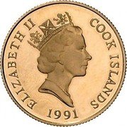 Cook Islands 50 Dollars Columbus kneeling with flag 1991 Proof KM# 145 ELIZABETH II COOK ISLANDS RDM 1991 coin obverse Cook Islands 50 Dollars Columbus kneeling with flag 1991 Proof KM# 145 ELIZABETH II COOK ISLANDS RDM 1991 coin obverse