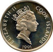 Cook Islands 50 Dollars Sailing ship the Mayflower and Pilgrims 1991 Proof KM# 140 ELIZABETH II COOK ISLANDS 1991 coin obverse Cook Islands 50 Dollars Sailing ship the Mayflower and Pilgrims 1991 Proof KM# 140 ELIZABETH II COOK ISLANDS 1991 coin obverse