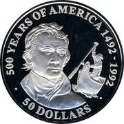 Cook Islands 50 Dollars Scottish explorer Alexander Mackenzie 1991 Proof KM# 141 500 YEARS OF AMERICA 1492-1992 50 DOLLARS coin reverse Cook Islands 50 Dollars Scottish explorer Alexander Mackenzie 1991 Proof KM# 141 500 YEARS OF AMERICA 1492-1992 50 DOLLARS coin reverse