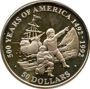 Cook Islands 50 Dollars Sailing ship the Mayflower and Pilgrims 1991 Proof KM# 140 500 YEARS OF AMERICA 1492 1992 50 DOLLARS coin reverse Cook Islands 50 Dollars Sailing ship the Mayflower and Pilgrims 1991 Proof KM# 140 500 YEARS OF AMERICA 1492 1992 50 DOLLARS coin reverse