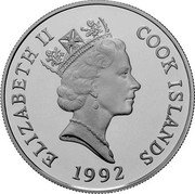 Cook Islands 50 Dollars Mandrill 1992 Proof KM# 263 ELIZABETH II COOK ISLANDS RDM 1992 coin obverse Cook Islands 50 Dollars Mandrill 1992 Proof KM# 263 ELIZABETH II COOK ISLANDS RDM 1992 coin obverse