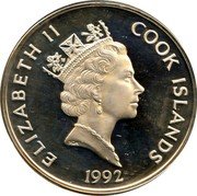 Cook Islands 50 Dollars Sacagawea guiding explorers Lewis and Clark 1992 Proof KM# 201 ELIZABETH II COOK ISLANDS RDM 1992 coin obverse Cook Islands 50 Dollars Sacagawea guiding explorers Lewis and Clark 1992 Proof KM# 201 ELIZABETH II COOK ISLANDS RDM 1992 coin obverse