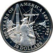 Cook Islands 50 Dollars Danish explorer Vitus Bering in Russian service 1992 Proof KM# 143 500 YEARS OF AMERICA 1492-1992 50 DOLLARS coin reverse Cook Islands 50 Dollars Danish explorer Vitus Bering in Russian service 1992 Proof KM# 143 500 YEARS OF AMERICA 1492-1992 50 DOLLARS coin reverse