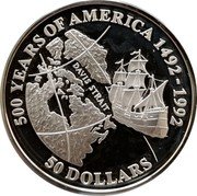 Cook Islands 50 Dollars Arctic explorations by John Davis 1992 Proof KM# 142 500 YEARS OF AMERICA 1492-1992 50 DOLLARS coin reverse Cook Islands 50 Dollars Arctic explorations by John Davis 1992 Proof KM# 142 500 YEARS OF AMERICA 1492-1992 50 DOLLARS coin reverse