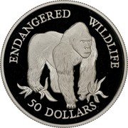 Cook Islands 50 Dollars Western Lowland Gorilla 1992 Proof KM# 264 ENDANGERED WILDLIFE 50 DOLLARS coin reverse Cook Islands 50 Dollars Western Lowland Gorilla 1992 Proof KM# 264 ENDANGERED WILDLIFE 50 DOLLARS coin reverse