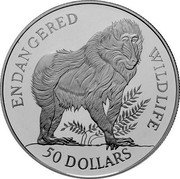 Cook Islands 50 Dollars Mandrill 1992 Proof KM# 263 ENDANGERED WILDLIFE 50 DOLLARS coin reverse Cook Islands 50 Dollars Mandrill 1992 Proof KM# 263 ENDANGERED WILDLIFE 50 DOLLARS coin reverse