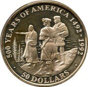 Cook Islands 50 Dollars Sacagawea guiding explorers Lewis and Clark 1992 Proof KM# 201 500 YEARS OF AMERICA 1492 - 1992 50 DOLLARS coin reverse Cook Islands 50 Dollars Sacagawea guiding explorers Lewis and Clark 1992 Proof KM# 201 500 YEARS OF AMERICA 1492 - 1992 50 DOLLARS coin reverse