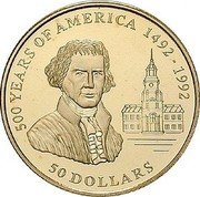 Cook Islands 50 Dollars American Founding Father Thomas Jefferson 1993 Proof KM# 175 500 YEARS OF AMERICA 1492-1992 50 DOLLARS coin reverse Cook Islands 50 Dollars American Founding Father Thomas Jefferson 1993 Proof KM# 175 500 YEARS OF AMERICA 1492-1992 50 DOLLARS coin reverse