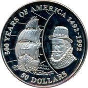 Cook Islands 50 Dollars English slave trader John Hawkins 1993 Proof KM# 171 500 YEARS OF AMERICA 1492-1992 50 DOLLARS coin reverse Cook Islands 50 Dollars English slave trader John Hawkins 1993 Proof KM# 171 500 YEARS OF AMERICA 1492-1992 50 DOLLARS coin reverse