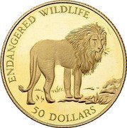 Cook Islands 50 Dollars African Lion 1993 Proof KM# 245 ENDANGERED WILDLIFE 50 DOLLARS coin reverse Cook Islands 50 Dollars African Lion 1993 Proof KM# 245 ENDANGERED WILDLIFE 50 DOLLARS coin reverse