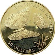 Cook Islands 50 Dollars Elizabeth II Butterfly 1994 Proof KM# 275 ENDANGERED WILDLIFE 50 DOLLARS coin reverse Cook Islands 50 Dollars Elizabeth II Butterfly 1994 Proof KM# 275 ENDANGERED WILDLIFE 50 DOLLARS coin reverse