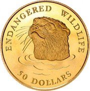 Cook Islands 50 Dollars Sea otter 1994 Proof KM# 246 ENDANGERED WILDLIFE 50 DOLLARS coin reverse Cook Islands 50 Dollars Sea otter 1994 Proof KM# 246 ENDANGERED WILDLIFE 50 DOLLARS coin reverse