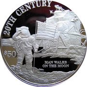 Cook Islands 50 Dollars 20th Century. Man Walks on the Moon 1997 FM Proof KM# 414 20TH CENTURY $50 MAN WALKS ON THE MOON coin reverse Cook Islands 50 Dollars 20th Century. Man Walks on the Moon 1997 FM Proof KM# 414 20TH CENTURY $50 MAN WALKS ON THE MOON coin reverse