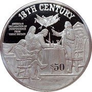Cook Islands 50 Dollars 18th Century. Declaration of Independence 1997 FM Proof KM# 412 18TH CENTURY AMERICA'S DECLARATION OF INDEPENDANCE FROM GREAT BRITAIN $50 coin reverse Cook Islands 50 Dollars 18th Century. Declaration of Independence 1997 FM Proof KM# 412 18TH CENTURY AMERICA'S DECLARATION OF INDEPENDANCE FROM GREAT BRITAIN $50 coin reverse
