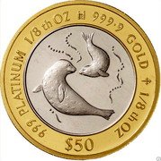 Cook Islands 50 Dollars Seals 1997 Proof KM# 306 999 PLATINUM 1/8 TH OZ 999 9 GOLD 1/8 TH OZ $50 coin reverse