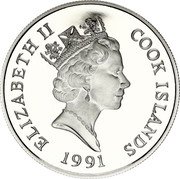 Cook Islands 50 Dollars Penguins 1990 Proof KM# 128 ELIZABETH II COOK ISLANDS RDM 1991 coin obverse Cook Islands 50 Dollars Penguins 1990 Proof KM# 128 ELIZABETH II COOK ISLANDS RDM 1991 coin obverse