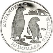 Cook Islands 50 Dollars Penguins 1990 Proof KM# 128 ENDANGERED WILDLIFE 50 DOLLARS coin reverse Cook Islands 50 Dollars Penguins 1990 Proof KM# 128 ENDANGERED WILDLIFE 50 DOLLARS coin reverse
