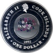 Cook Islands Dollar Crown Jewels 2002 Proof KM# 396 ELIZABETH II COOK ISLANDS 2002 ONE DOLLAR coin obverse Cook Islands Dollar Crown Jewels 2002 Proof KM# 396 ELIZABETH II COOK ISLANDS 2002 ONE DOLLAR coin obverse